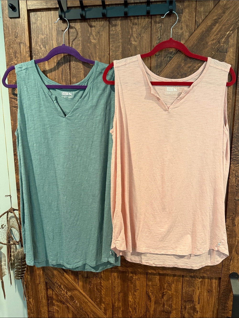 Eddie Bauer Sleeveless V-Neck Tunic Tops in Sage & Light Pink